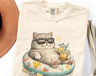 Comfort Colors Cat Summer Vibes Shirt, Funny British Shorthair Vintage Gift
