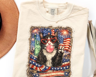 Comfort Colors Tuxedo Cat Mama Shirt Gift, Patriotic Vintage Cute Tee