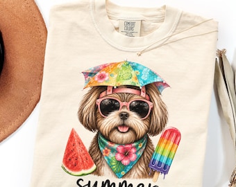 Comfort Colors Shih Tzu Shirt Gift, Brown White Summer Dog Tee