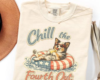 Comfort Colors Australian Shepherd Shirt Chill the Fourth Out Retro Patriotic Gift