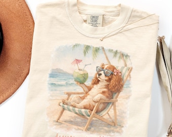 Comfort Colors Dog Shirt Summer Vibes Cavalier Spaniel Beach Vintage Gift