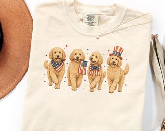 Comfort Colors Goldendoodle Shirt Gift, Patriotic USA 250 Fourth of July