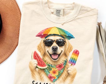 Comfort Colors Golden Retriever Shirt Gift, Summer Dog Beach Tee
