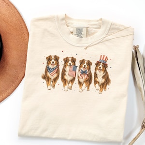 Comfort Colors Australian Shepherd Shirt Gift, Red Tri Aussie 4th Of July Tee