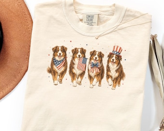 Comfort Colors Australian Shepherd Shirt Gift, Red Tri Aussie 4th Of July Tee