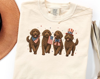 Comfort Colors Goldendoodle Shirt, Patriotic Dog Mom Gift, USA 250 Fourth of July