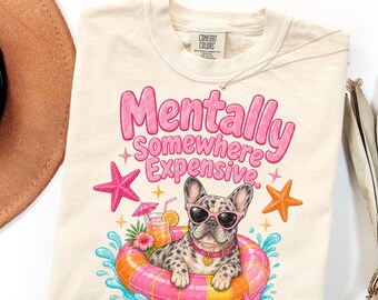 Comfort Colors Shirt Gift for French Bulldog Moms, Retro Merle Vacation Graphic