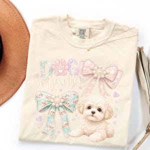Comfort Colors Maltipoo Mama Shirt Cute Floral Bow Patchwork Dog Lover Gift