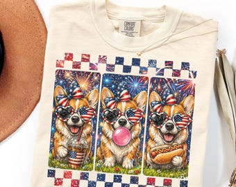 Comfort Colors Corgi Shirt Cute Patriotic Dog Sunglasses Vintage Graphic Gift