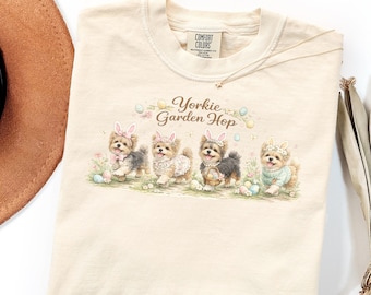 Comfort Colors Yorkie Easter Shirt Sweatshirt Gift Floral Garden Hop