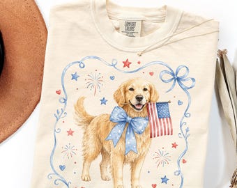 Comfort Colors Golden Retriever Mom Shirt Gift, Patriotic Dog 4th July