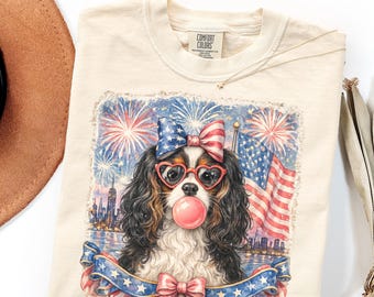 Comfort Colors Cavalier King Charles Spaniel Shirt, Patriotic Dog Gift Vintage Cute