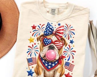 Comfort Colors English Bulldog Mom Shirt Gift, Patriotic USA 250 Dog Tee