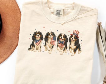 Comfort Colors Shirt Gift, Tricolor Cavalier Dog Mom USA 250 Fourth of July