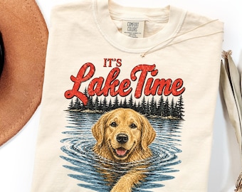 Comfort Colors Golden Retriever Lake Time Shirt Gift, Retro Dog Lover Sweatshirt