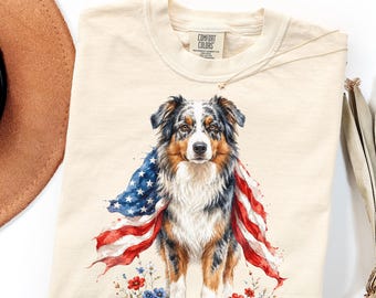Comfort Colors Australian Shepherd Shirt Gift, Patriotic Dog Mom Tee