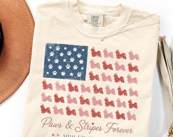 Comfort Colors Shih Tzu Mom Shirt Gift, Patriotic Paws USA 250