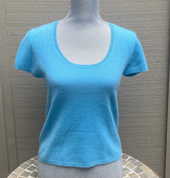 Early 2000s TseSAY Pure Cashmere Blue Sweater Top 