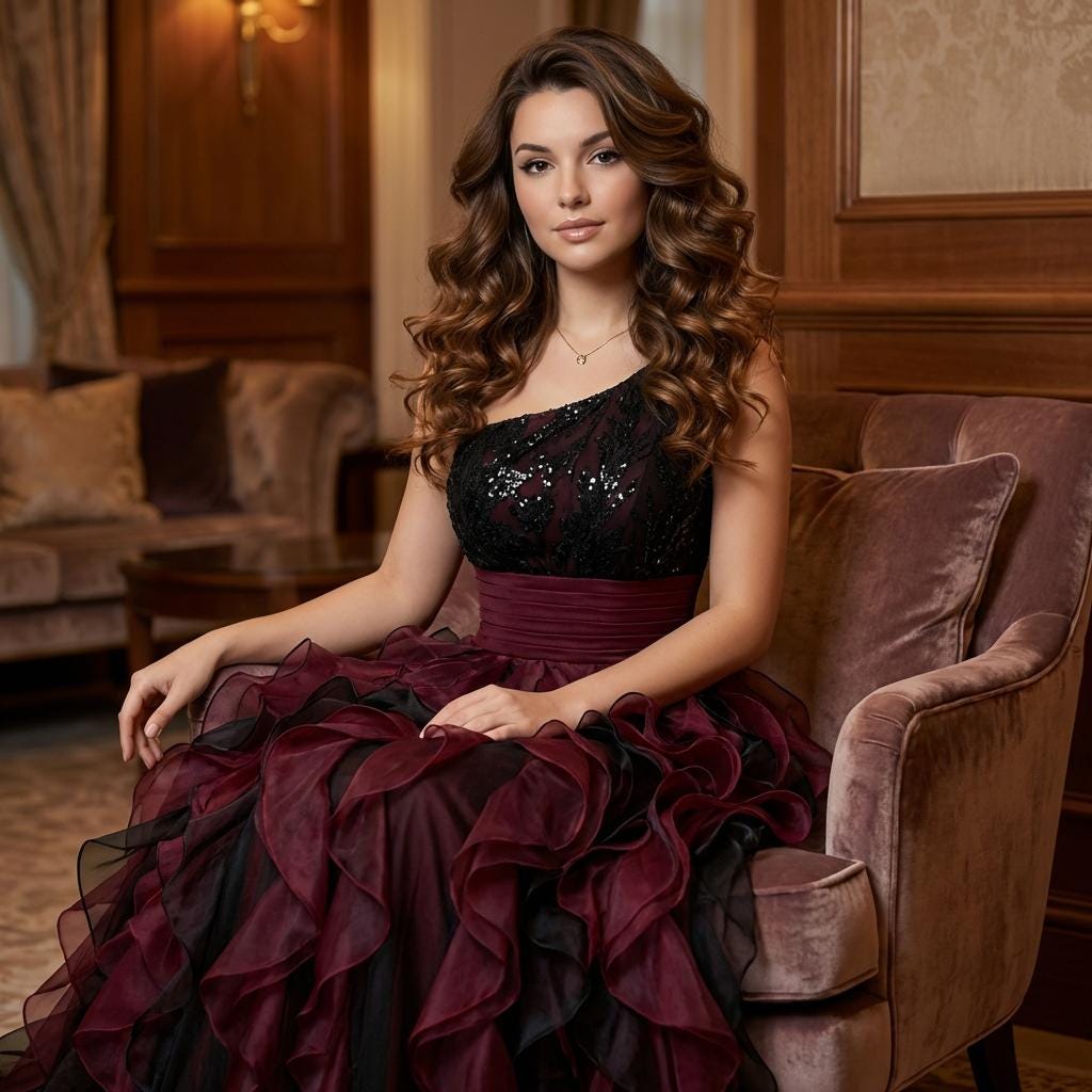 Burgundy Strapless Prom Dress Tiered Lace Tulle Evening