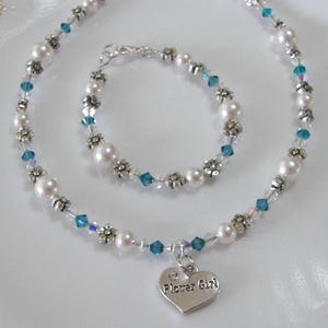 Flower Girl Jewelry Set Dainty Necklace and Bracelet Set, Choice of Colors Crystal and Antiqued Silver Flower Beaded Girl&#39;s Jewelry
