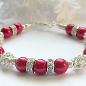 Red Pearl Bracelet: Rhinestone Bridal Party Jewelry