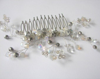 Silver Floral Bridal Hair Comb Pave Crystal Flower Rhinestone Etsy