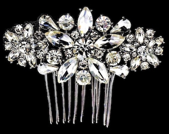 Beautiful Diamante Hair Comb Slide with Pearls and Crystals in Gold Tone 8 cms