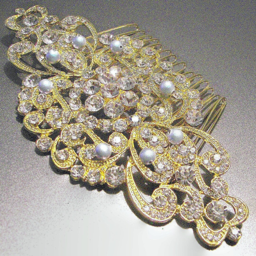 Gold Victorian Style Bridal Hair Comb, Swirls and Pearls Hair Comb ...