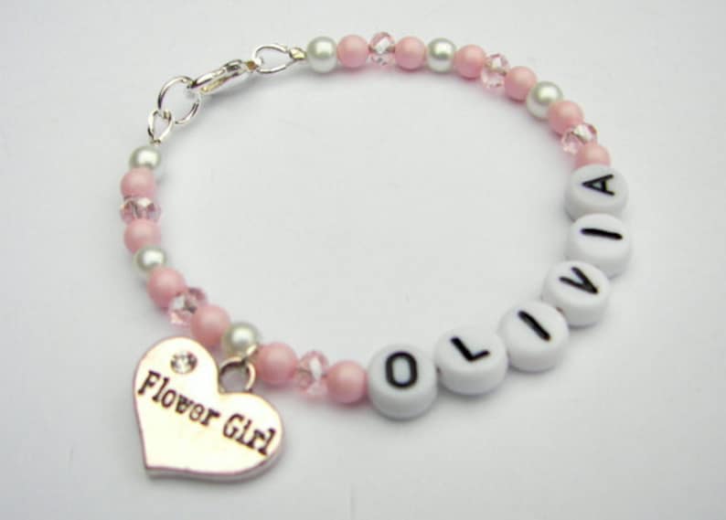 Personalized Flower Girl Bracelet Premium Crystal and Pearl Etsy