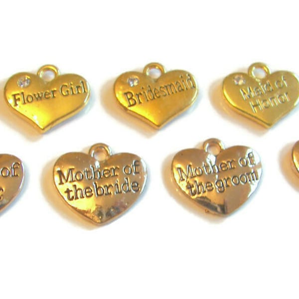 Bridesmaid Gold Heart Charm Mother of the Bride, Mother of the Groom, Flower Girl, Matron of Honor, Maid of Honor Charms, Bridal Party Gift