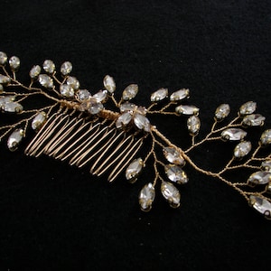 Crystal Bridal Hair Comb: Gold Vine Leaves Wedding Headpiece