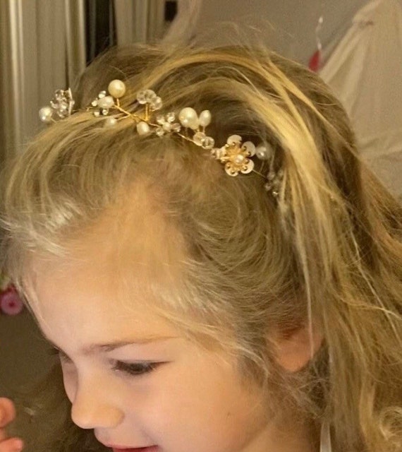 Flower Girl Hair Accessory Wedding Hairband Dainty Flowered Etsy