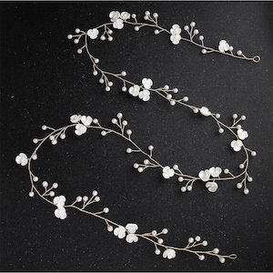 Flower Girl Halo White Floral and Pearl Hair Vine,  Mother of the Bride/Groom, Silver, Gold, or  Rose Gold Flowered Hair Accessory