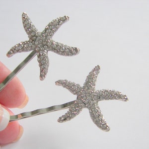 Silver Starfish Bobby Pin Set   Rhinestone Star Beach Wedding Hairpins for Bride Bridesmaids Flower Girls Mother of  Bride, Braid Accessory