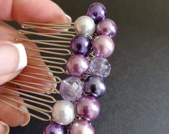 Purple Pearl Hair Comb: Lavender Plum Wedding Hair Accessory