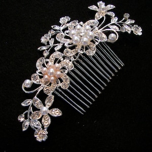 Silver Rhinestone Flower Pearl Bridal Hair Comb