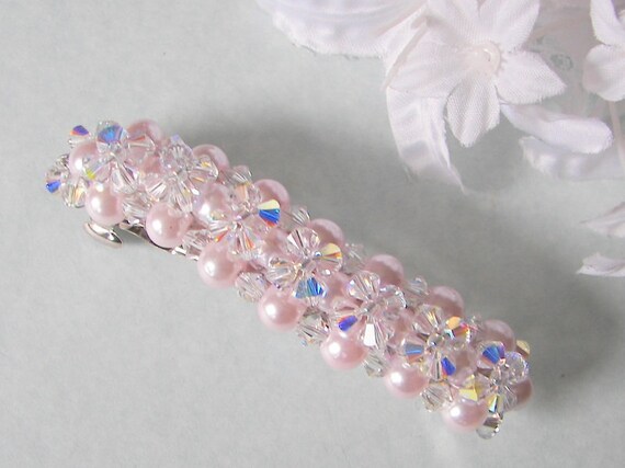 Pearl Crystal Bridal Barrette: Pink Wedding Hair Clip Choice  display picture 1
