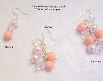 Coral Earrings  Pink Coral Pearl and Crystal  Bridal Earrings,  Bridesmaid Earrings, Beach Wedding Jewelry, Mother of the Bride/Groom Gift