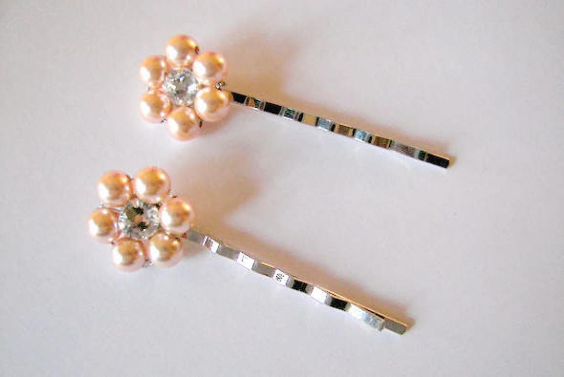 Flower Girl Hair Pins Set of 2 Pearl and Rhinestone Flower Etsy