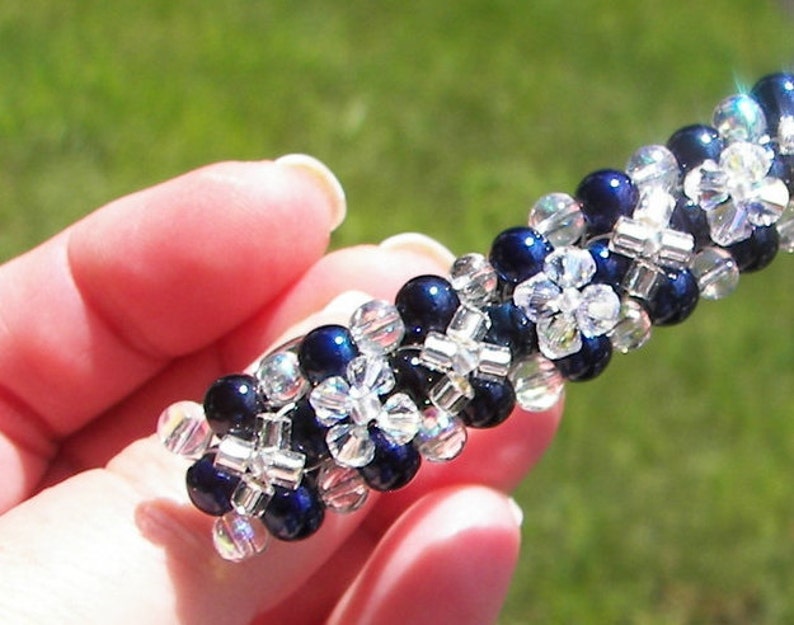 Wedding Hair Accessory Bridesmaid Headpiece Navy Pearl Wedding Hair Clip Choice of Color Bridal Barrette Crystal and Navy Pearl Hair Clip