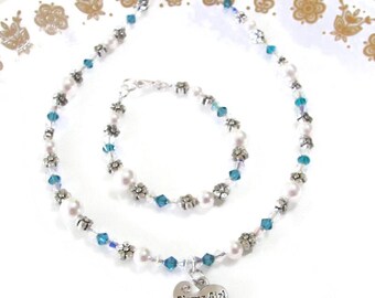 Flower Girl Jewelry Set: Crystal & Antiqued Silver Necklace Bracelet