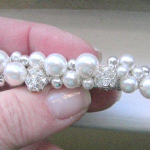 Pearl Bridal Barrette created with Swarovski Pearls,  Fireballs and Silver Beads Wedding Hair Accessory   Bridesmaids Gifts