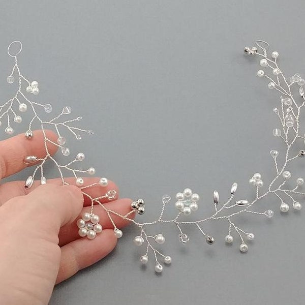 Flower Girl Halo/Wreath Dainty Bridal Hair Vine Premium  Pearl and Crystal Floral Headband Silver or Gold Hair Accessory Bridal Headpiece