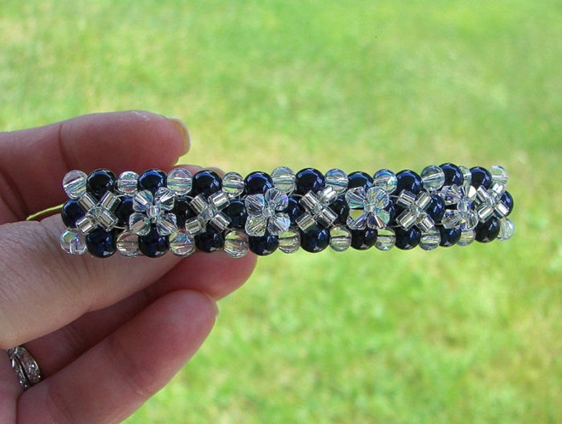Wedding Hair Accessory Bridesmaid Headpiece Navy Pearl Wedding Hair Clip Choice of Color Bridal Barrette Crystal and Navy Pearl Hair Clip