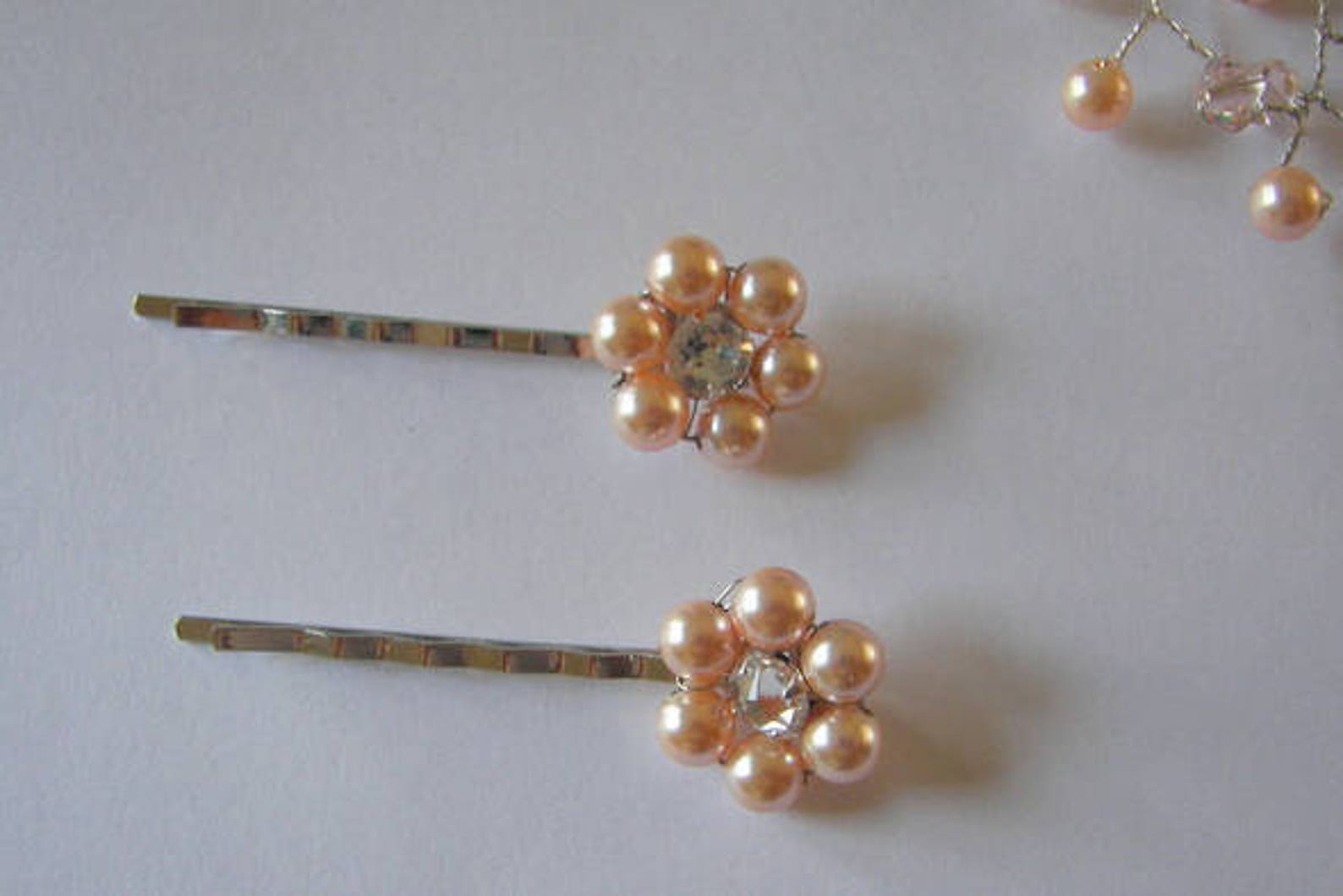 Flower Girl Hair Pins Set of 2 Pearl and Rhinestone Flower Etsy