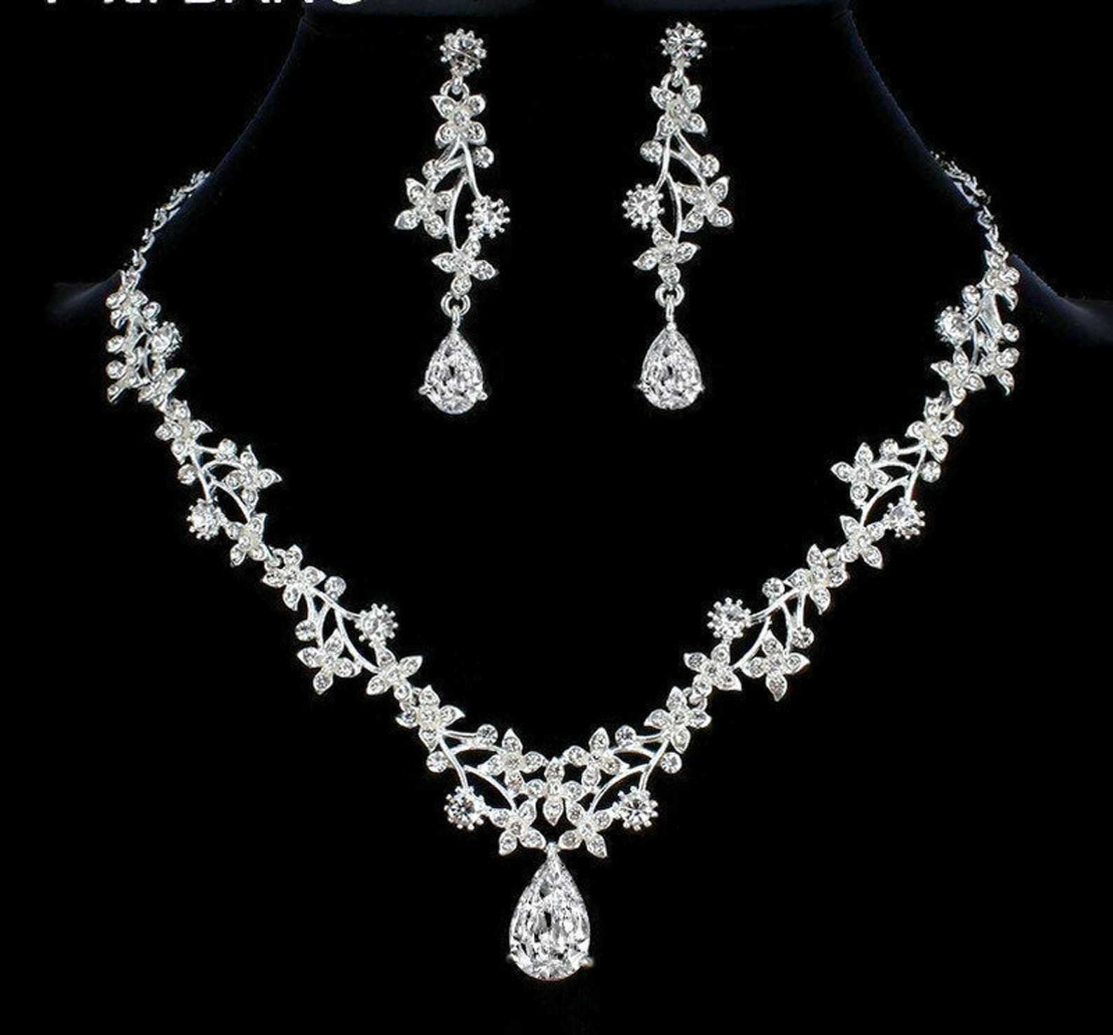 Bridal Jewelry Set Silver CZ Wedding Jewelry Necklace and Etsy