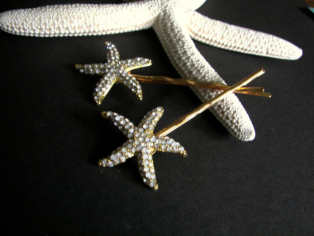 Gold Starfish Hair Pins Bridal Hair Pin Set Beach Wedding Hair Jewelry Rhinestone Starfish Bobby