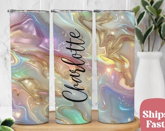 Personalized Pastel Marble Tumbler, Glitter Swirl Stainless Steel Travel Cup