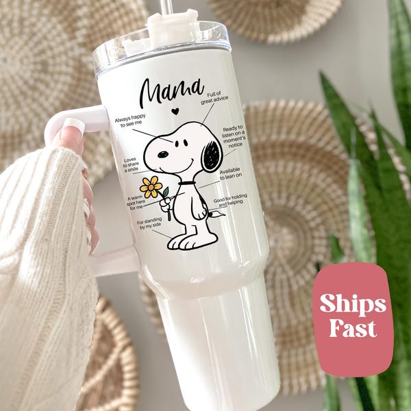 Mama Snoopy Tumbler, Cartoon Travel Cup With Handle (40oz)
