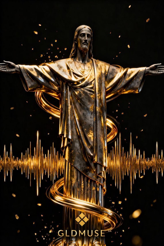 Golden Frequency | Brazilian Music & Christ the Redeemer Inspired Luxury Wall Art | AI Digital Download
